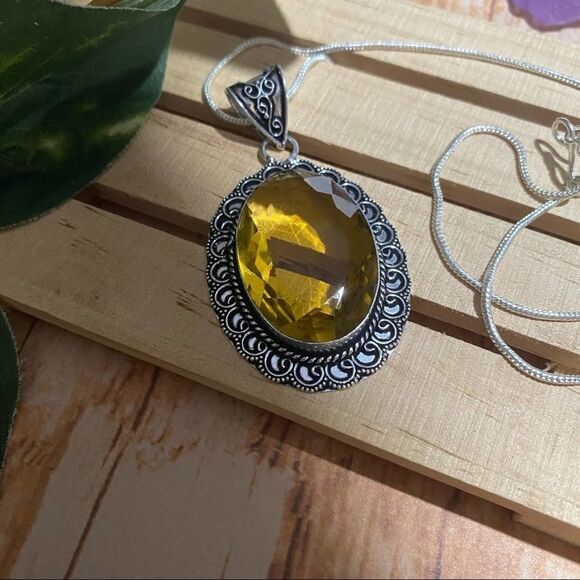 Citrine Sterling Silver Pendant Necklace - Picture 3 of 4